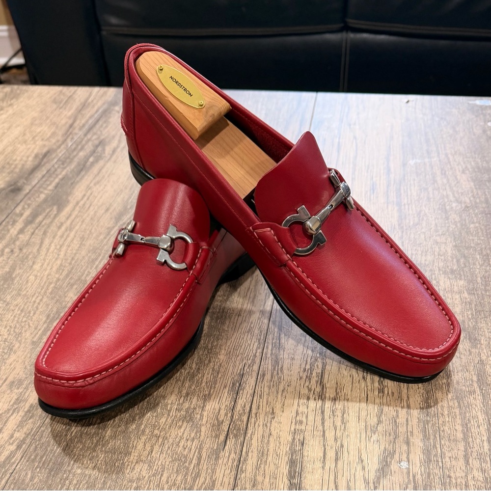 Like NEW Salvatore Ferragamo Red Leather Bit Loafers - Men's - Picture 5 of 5